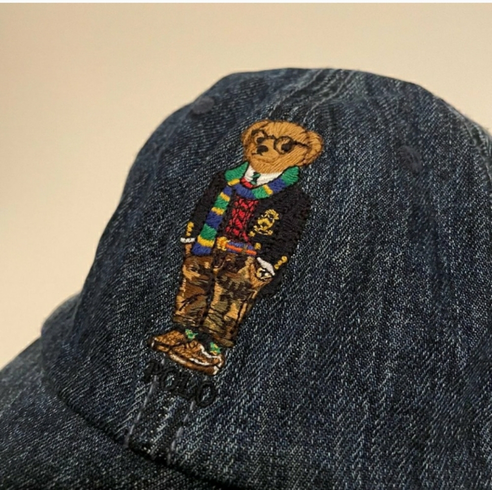 Polo Ralph Lauren POLO BEAR Denim Jeans Cap with Leather strap back - Navy - Picture 7 of 14